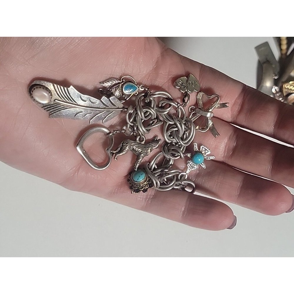 Southwest Native Turquoise Charm Bracelet Sterling Silver